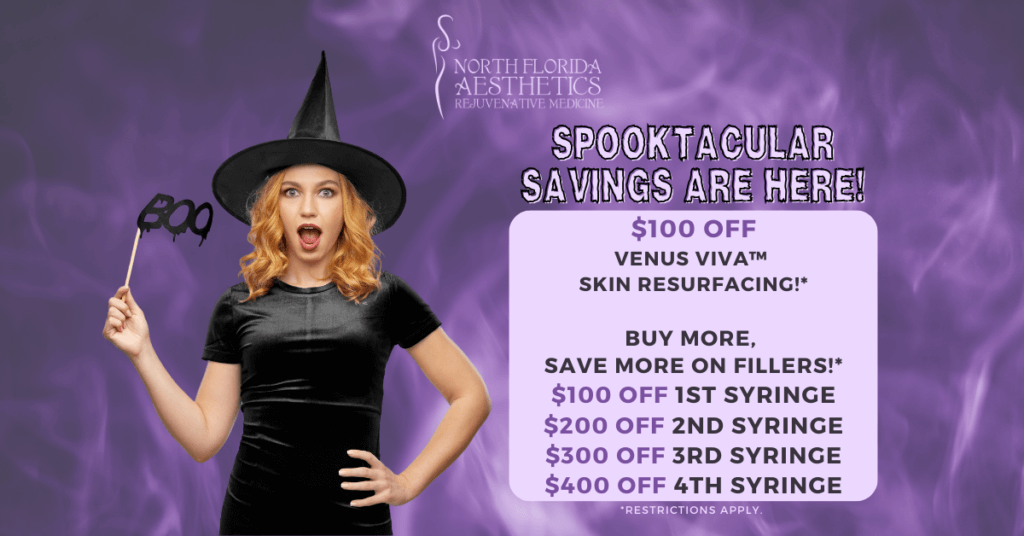 Spooktacular Savings are here! Save big on Dermal Fillers and Venus Viva™️ Skin Resurfacing in October!*👻